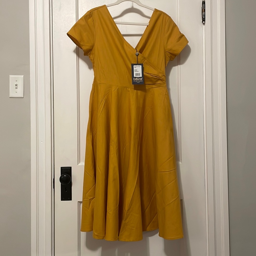 NWT Collectif Vintage Maria Mustard Linen Dress